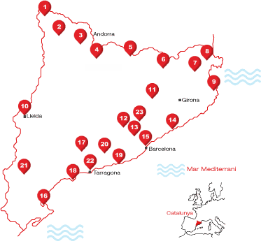 Carte de la Catalogne avec les destinations accessibles