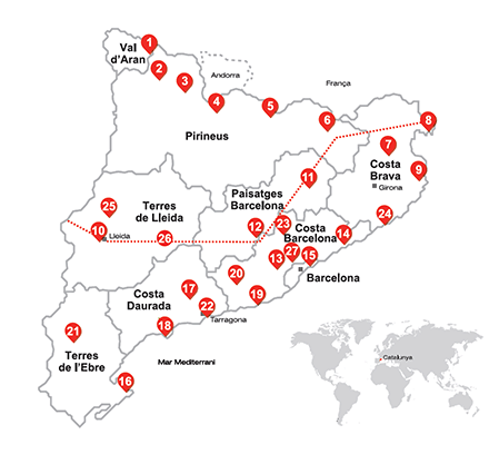 Carte de la Catalogne avec les destinations et les marques abordables